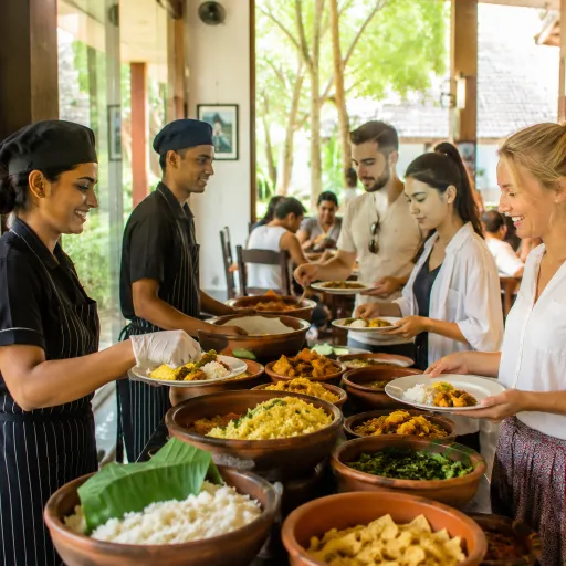 SLITHM staff serving free meals to stranded international tourists in Colombo as part of Sri Lanka Tourism's hospitality initiative during 2026 flight disruptions