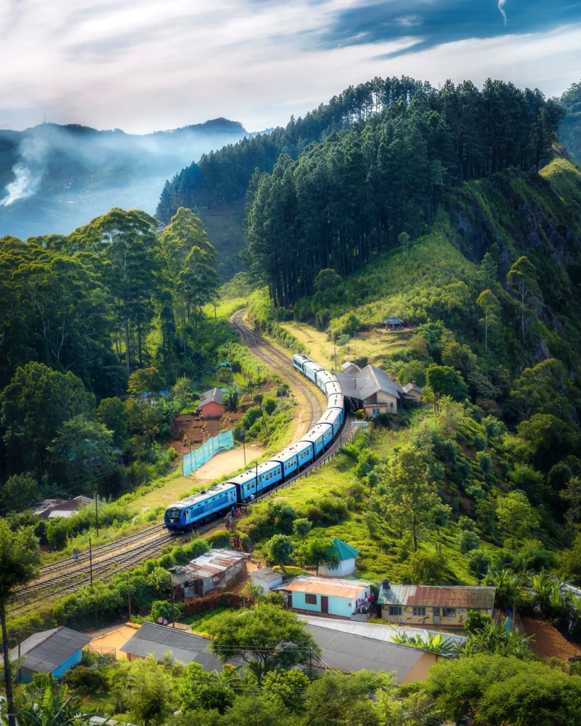 Scenic train travel through Sri Lanka hill country